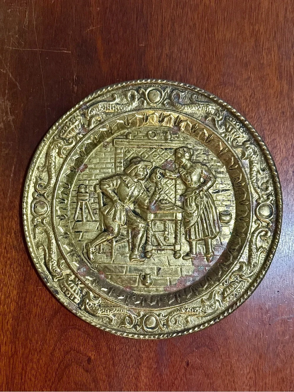 Vintage Peerage Brass Embossed Wall Plate Tavern Scenes (2pc)